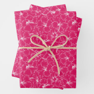 Feuille De Papier Cadeau Fleurs d'Hibiscus florissantes sur rose