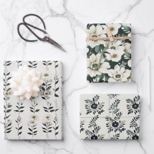 Feuille De Papier Cadeau Fleurs d'ivoire élégantes