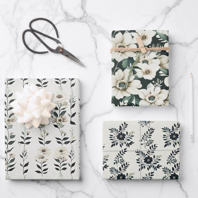 Feuille De Papier Cadeau Fleurs d'Ivoire Élégantes (Recto)