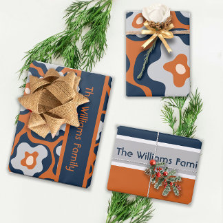 Feuille De Papier Cadeau Fleurs d'oeufs de rouille de blues de cobalt Nom p