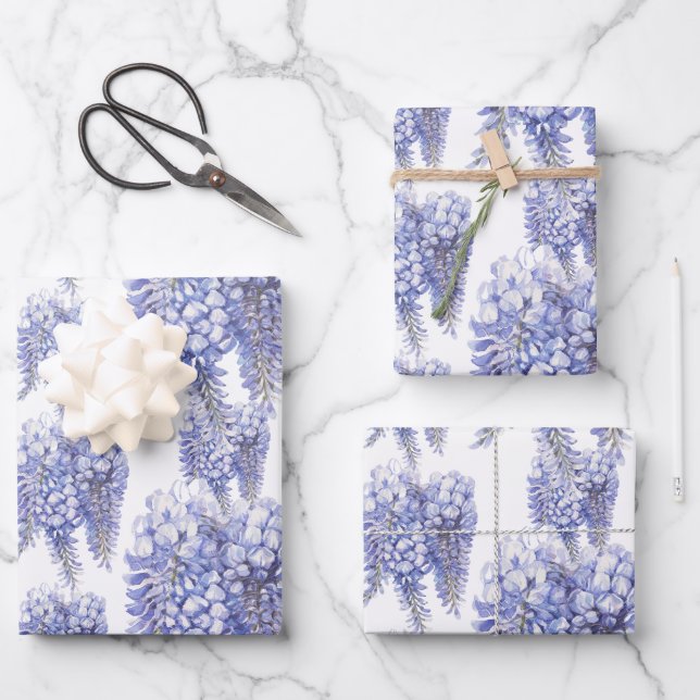 Feuille De Papier Cadeau Fleurs Élégantes de glycine violette (Recto)