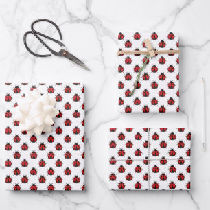 Feuille De Papier Cadeau Fleurs en carrelage mignon coccinelles bébés fille