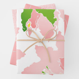 Feuille De Papier Cadeau Fleurs en rose et vert AKA Sorority