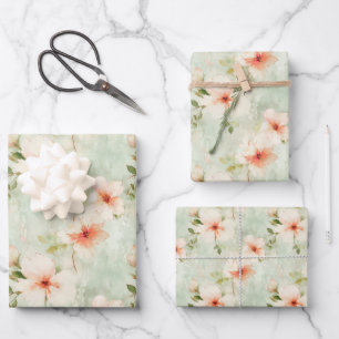 Feuille De Papier Cadeau Fleurs en terre cuite et verdure Élégant Floral