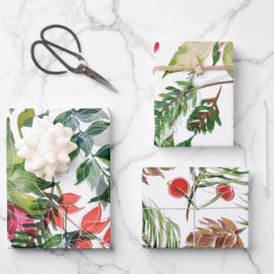 Feuille De Papier Cadeau Fleurs et feuillage de Noël modernes