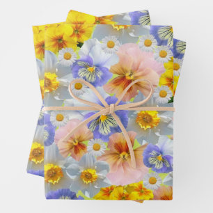 Feuille De Papier Cadeau Fleurs et jonquilles de couleur mélangées