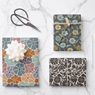 Feuille De Papier Cadeau Fleurs et marguerites rétro