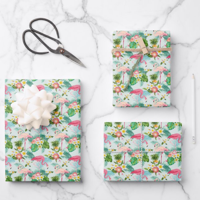 Feuille De Papier Cadeau Fleurs Et Oiseaux Tropicaux (Recto)