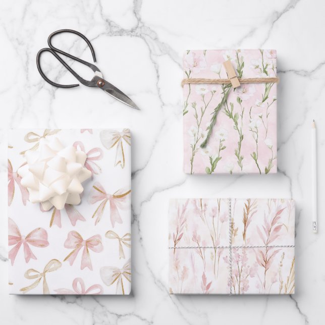 Feuille De Papier Cadeau Fleurs et vaches roses Anniversaire (Recto)