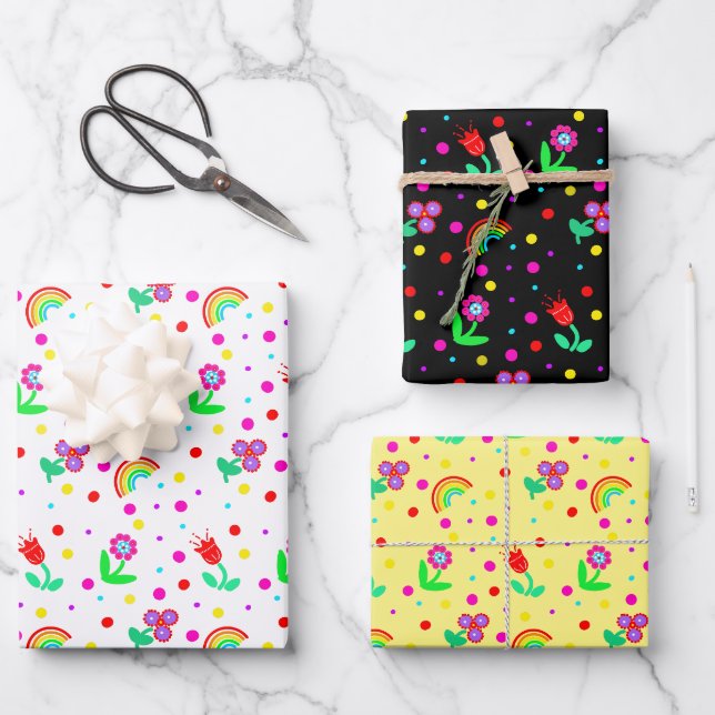 Feuille De Papier Cadeau Fleurs, Fleurs et Pois Tissue Pa (Recto)