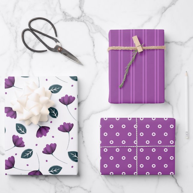 Feuille De Papier Cadeau Fleurs florales Lavande violette Lilac (Recto)
