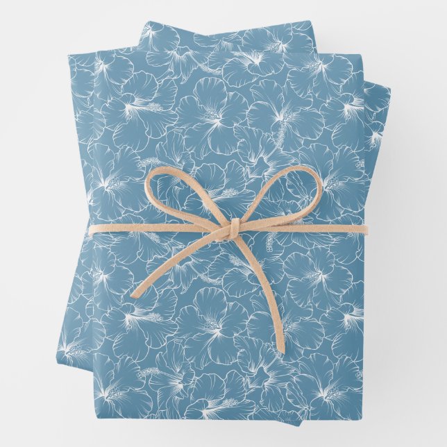 Feuille De Papier Cadeau Fleurs florissantes en bleu (En situation)