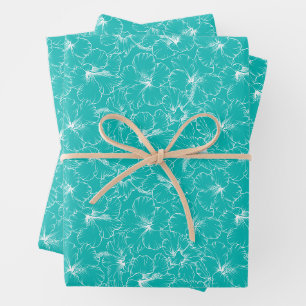 Feuille De Papier Cadeau Fleurs florissantes sur Turquoise