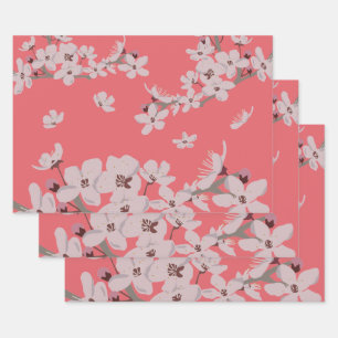 Feuille De Papier Cadeau Fleurs flottantes de fleurs de cerisiers
