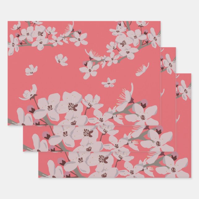 Feuille De Papier Cadeau Fleurs flottantes de fleurs de cerisiers (Lot)