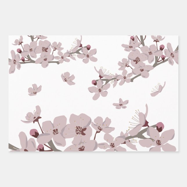 Feuille De Papier Cadeau Fleurs flottantes de fleurs de cerisiers (Devant)