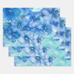 Feuille De Papier Cadeau Fleurs Gentiennes Bleues