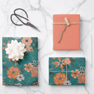 Feuille De Papier Cadeau Fleurs Green Orange Botanical Cadeau