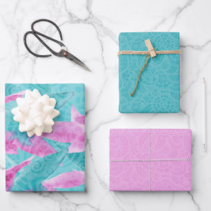 Feuille De Papier Cadeau Fleurs hawaïennes Abstraites turquoise rose