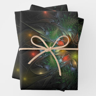 Feuille De Papier Cadeau Fleurs imaginaires fractales douces et tendres