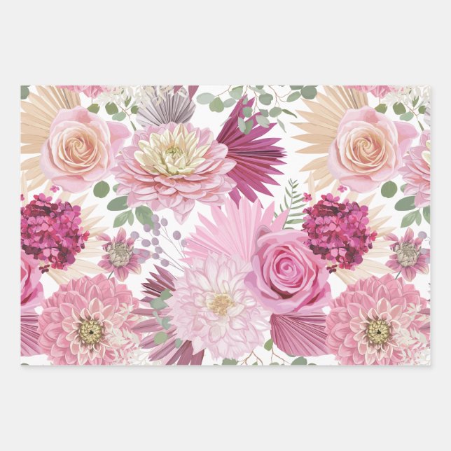 Feuille De Papier Cadeau Fleurs Jardins Roses Mixtes (Devant)