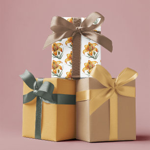 Feuille De Papier Cadeau Fleurs jaunes, moutarde et noisette Fête des mères