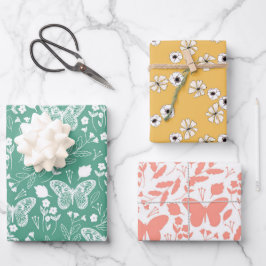 Feuille De Papier Cadeau Fleurs jaunes papillon pastel