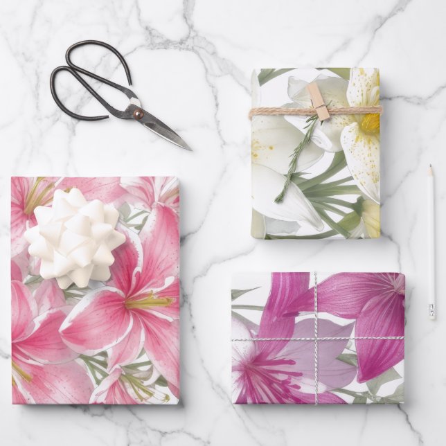 Feuille De Papier Cadeau Fleurs Lily Orientale (Recto)