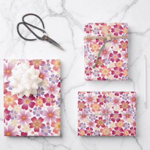 Feuille De Papier Cadeau Fleurs mixtes rêvées sur blanc