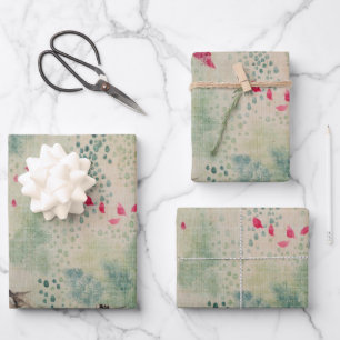 Feuille De Papier Cadeau Fleurs, oiseaux et poissons