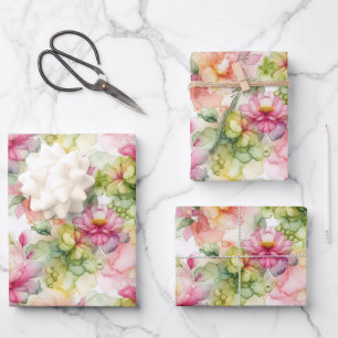 Feuille De Papier Cadeau Fleurs Pastel Alcool Encre Illustration Med Imprim