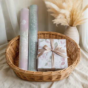 Feuille De Papier Cadeau Fleurs pastel rose vert lavande Floral