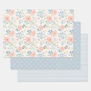 Feuille De Papier Cadeau Fleurs peintes Fleurs florales rayures