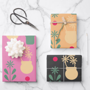 Feuille De Papier Cadeau Fleurs rétro Poted Jaune Jardin Motif