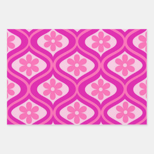 Feuille De Papier Cadeau Fleurs rétro roses chaudes sur Motif d'oignon du m