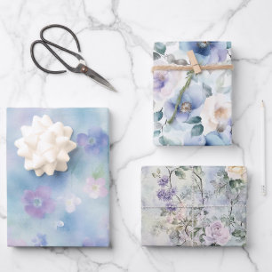 Feuille De Papier Cadeau Fleurs romantiques jolies lavande blanche