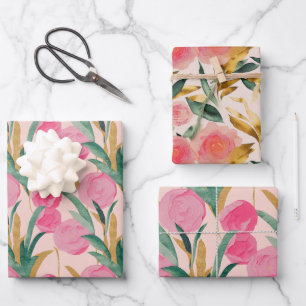 Feuille De Papier Cadeau Fleurs roses
