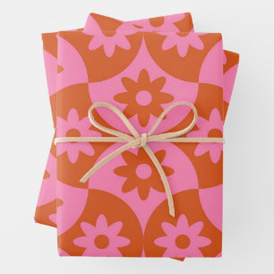 Feuille De Papier Cadeau Fleurs roses et orange sur Saint-Jacques du milieu