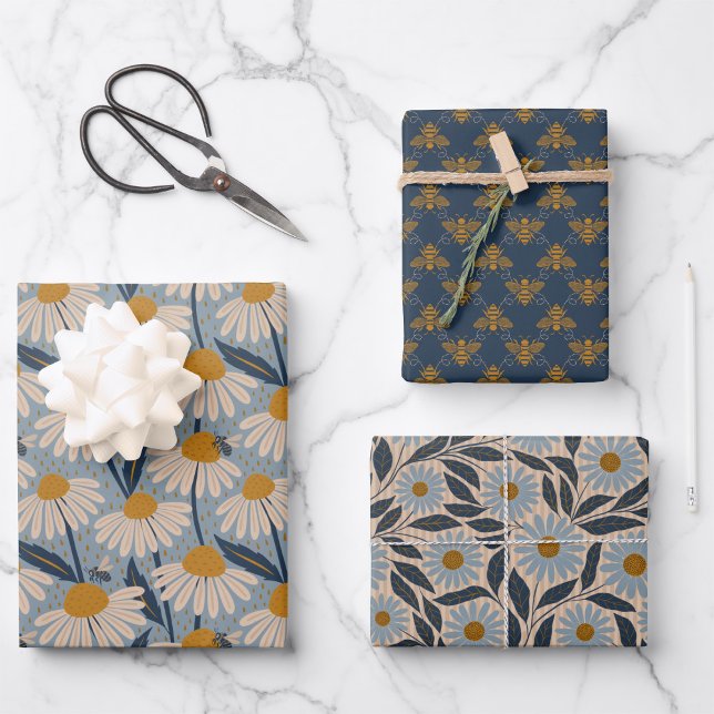 Feuille De Papier Cadeau Fleurs sauvages et abeilles (Créateur téléchargé)