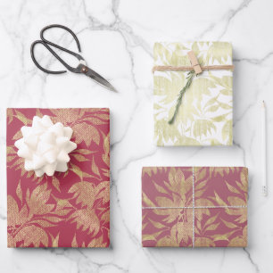 Feuille De Papier Cadeau Fleurs stylisées Art Déco Bourgogne