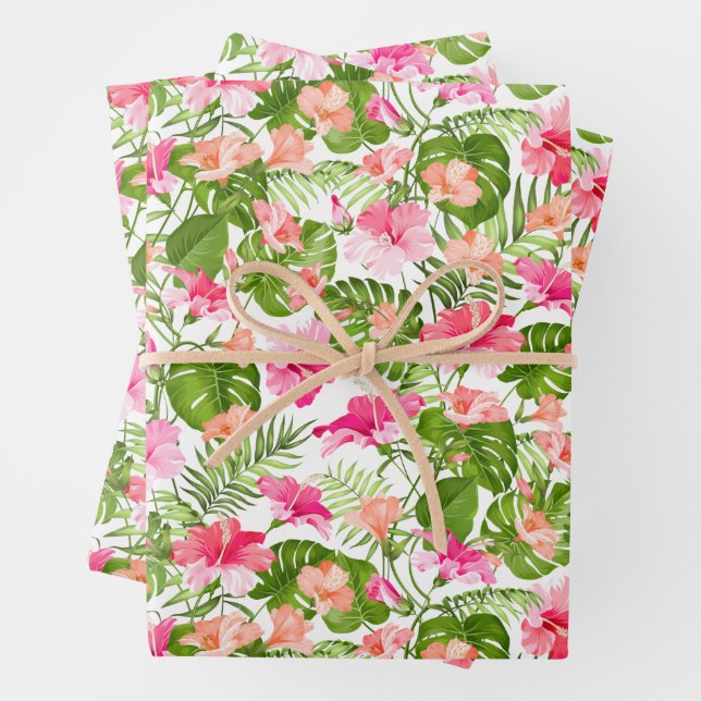 Feuille De Papier Cadeau Fleurs tropicales (En situation)