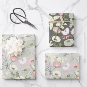 Feuille De Papier Cadeau Fleurs vert rose Motif botanique