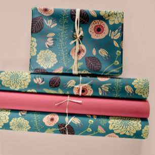 Feuille De Papier Cadeau Fleurs vert rose motif floral