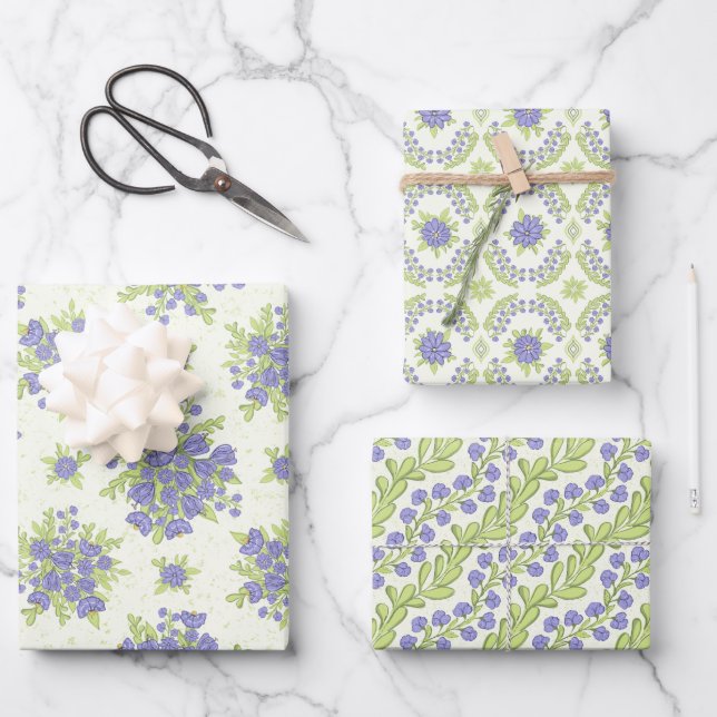 Feuille De Papier Cadeau Fleurs violettes de lilas Floral de printemps (Recto)