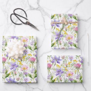 Feuille De Papier Cadeau Fleurs violettes et roses Imprimer Botanique