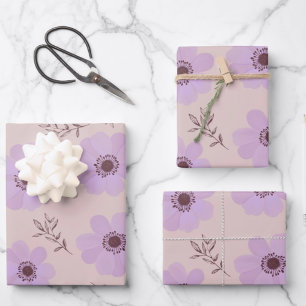 Feuille De Papier Cadeau fleurs violettes motif