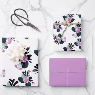 Feuille De Papier Cadeau Fleurs violettes uniques