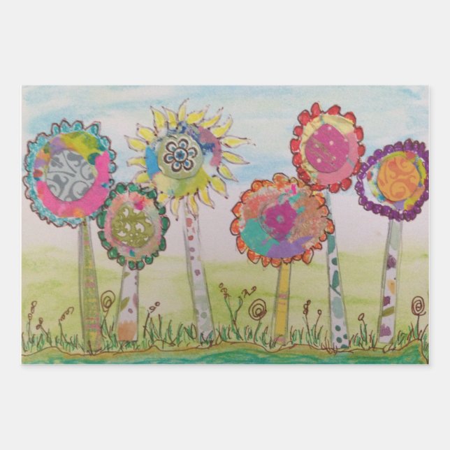 Feuille De Papier Cadeau Fleurs Whimsical (Devant)