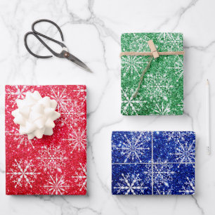 Feuille De Papier Cadeau Flocon de neige aquarelle de Noël scintillant joli
