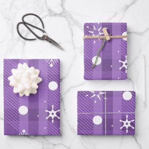Feuille De Papier Cadeau Flocons de neige simples motif carreaux violet